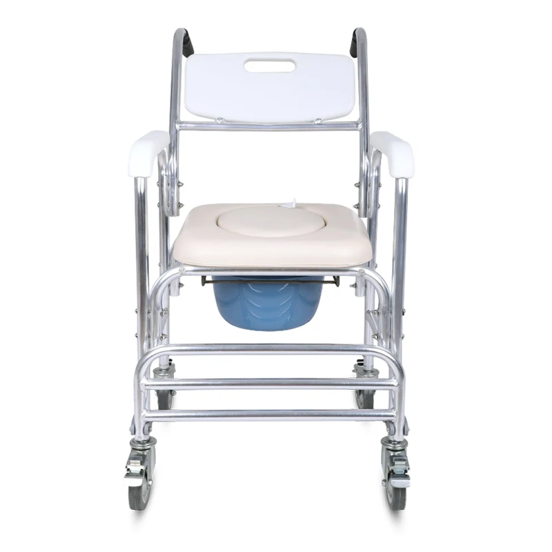 Chinese Manufacturer Aluminum Folding Commode Toilet Chair For Elderly With wheels and footstep