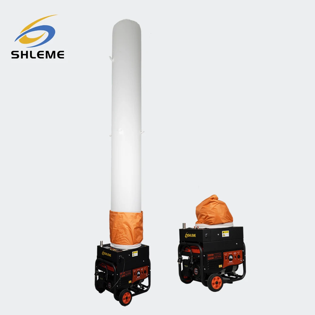 Portable light tower with trolley battery diesel generator for nighttime roadwork