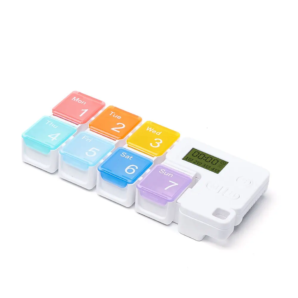 New Style Revolutionary Packaging Electronic Time Reminder Seal Plastic Colorful Cute Smart Pill Box For 7 Days