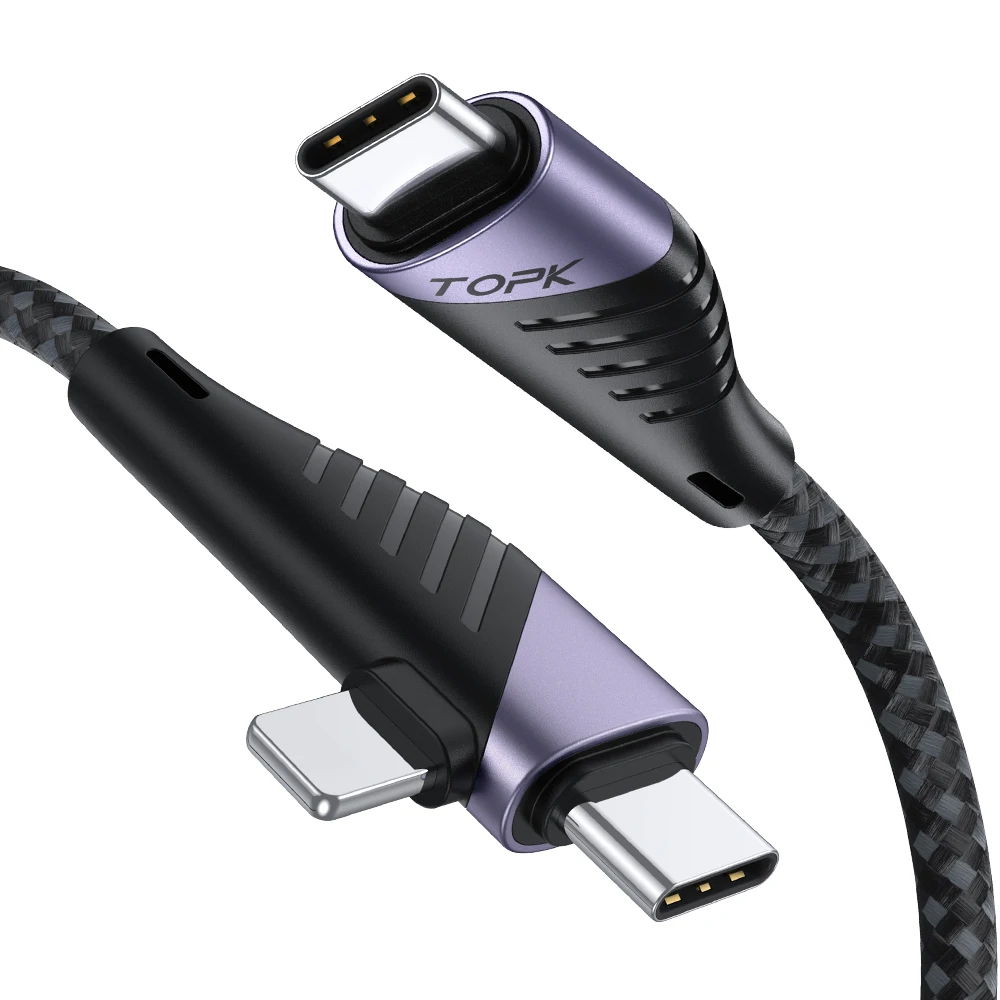 
TOPK AN74-D 60W 3A Quick Charging Type C To Type C 8pin 2in1 PD Fast Charging Usb Cable 