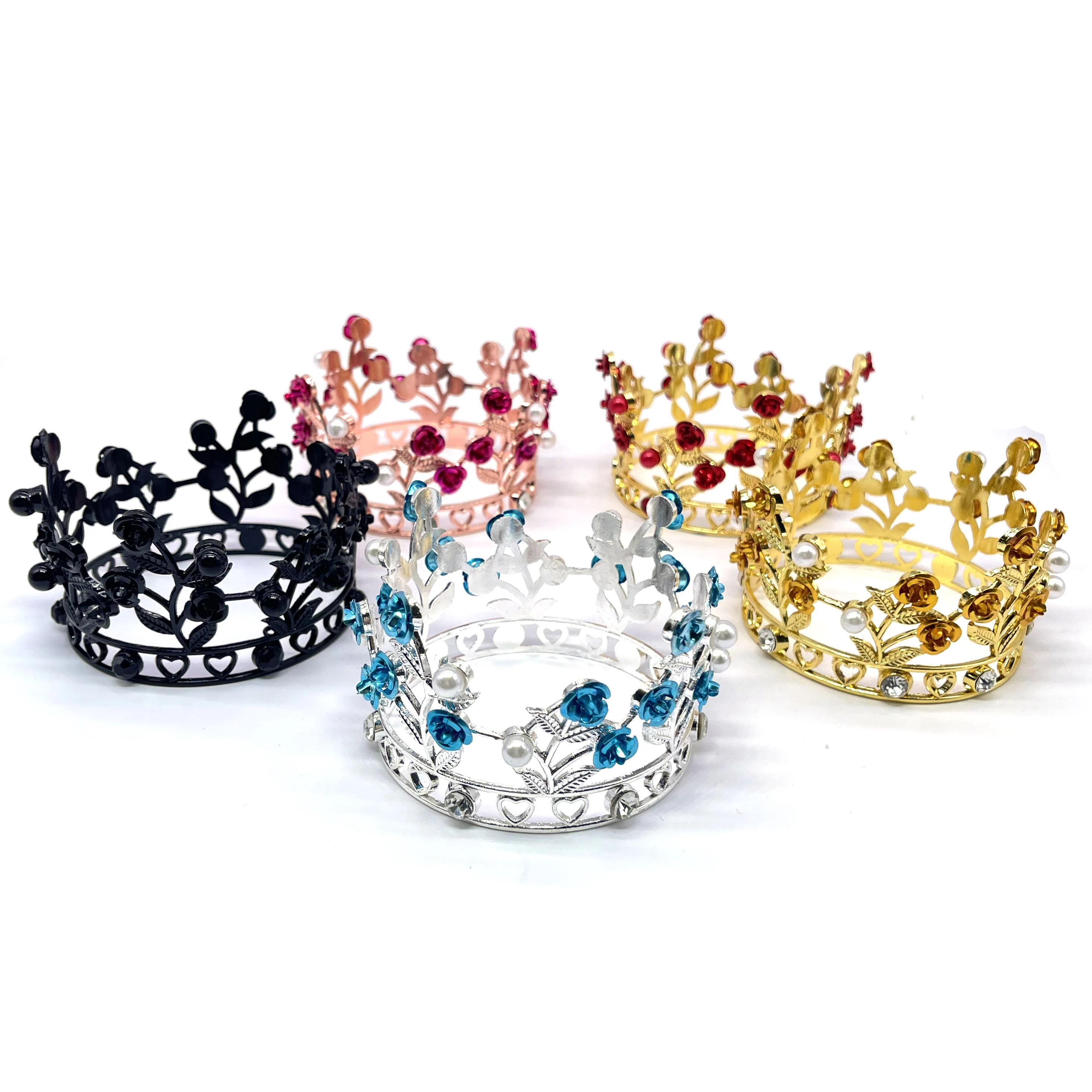 2024 New Baroque round Small Rhinestone Tiara Crystal Crown for Graduation Party Decorations and Bouquet Cake Accessories