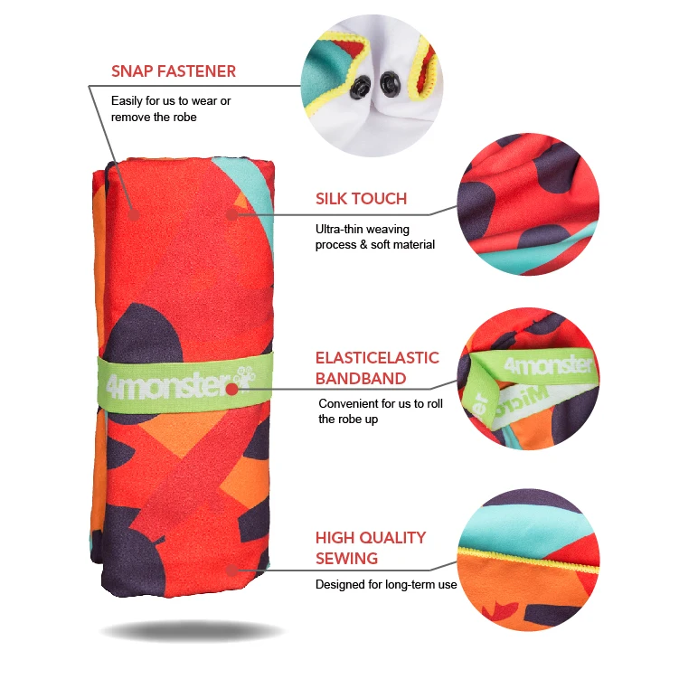 quick dry custom printed microfiber suede beach towel poncho robe hooded boys girls