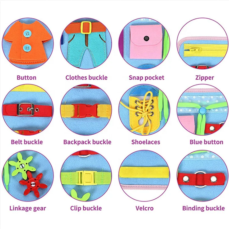 Montessori Autism toys learning basic dress fine motor skills felt learning busy board for toddlers