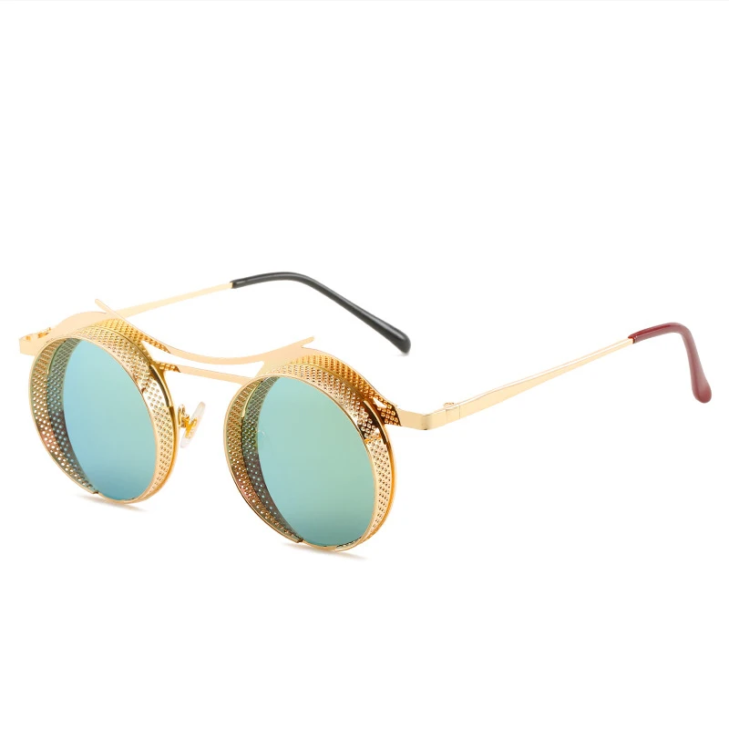 Custom Logo  2022 Steam Punk Fashion Retro Round Sunglasses Metal Hollow Frame Men Vintage Driving Fishing Cycling Sun Glasses