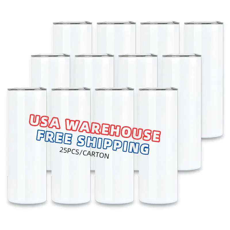 USA warehouse wholesale white Sublimation blanks 20oz 30oz Stainless Steel Double Wall skinny straight sublimation tumbler