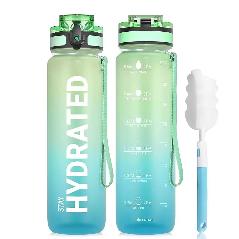 1100Ml Water Bottles Customization Plastic Big Capacity Bottles With Time Marker  Large Wide Mouth