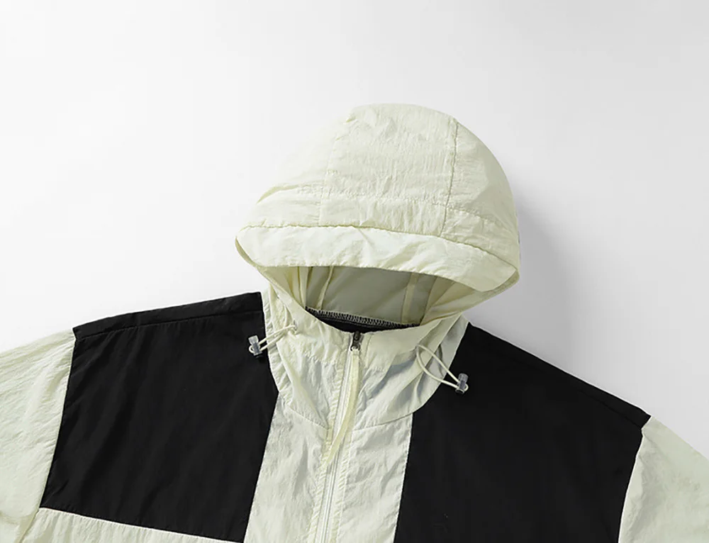 Color Block UPF50 Outdoor Jacket Custom Logo Spring Summer Men Causal Hoodie Jacket With Pockets