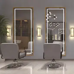 Luxury wall mounted single sided salon mirror station with led light barbershop mirror station