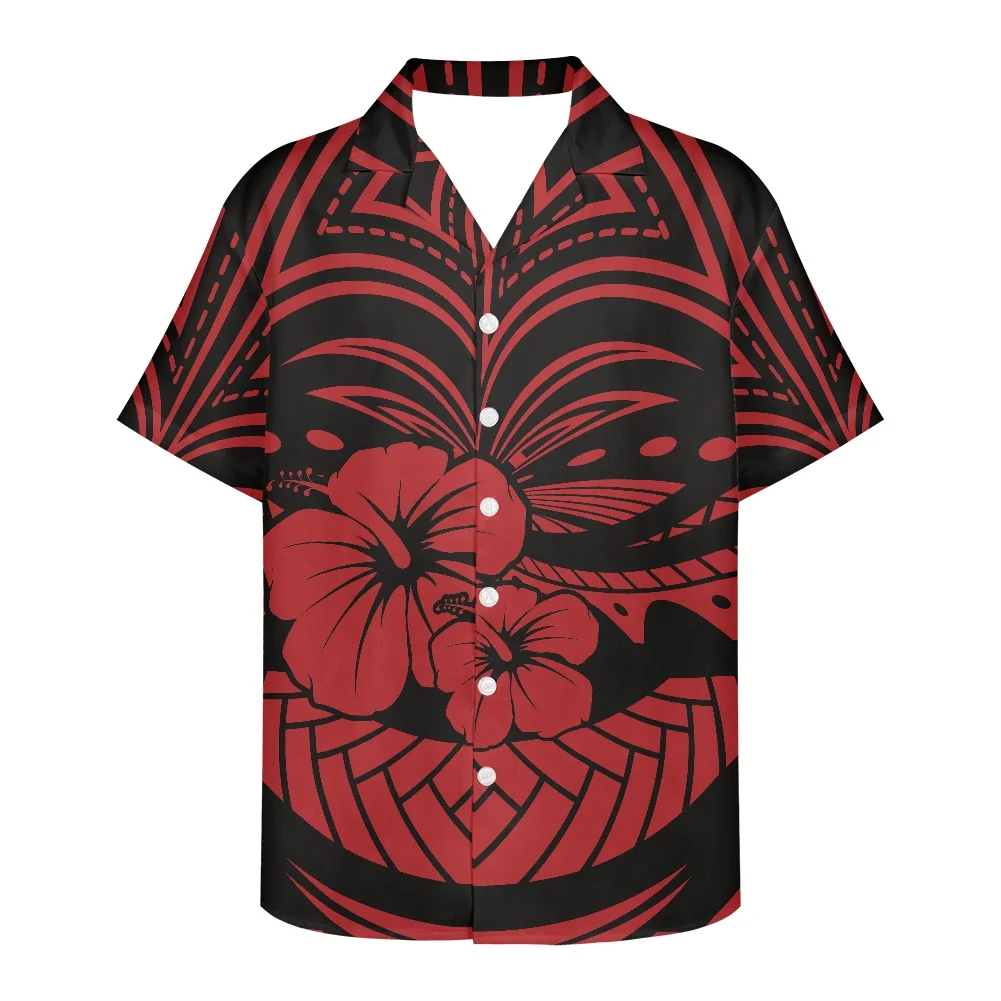 Flowers Print Summer holiday Casual Shirt for Men 2021 New Brand Design Polynesian Tribal Tattoo Print Short Sleeve Tunic Top