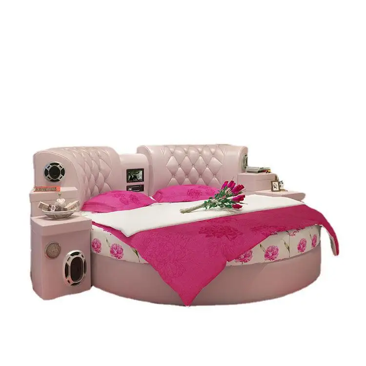 Европейский кожаный современный дизайн большая многофункциональная двойная мягкая круглая модная свадебная Кровать Принцесса Кровать