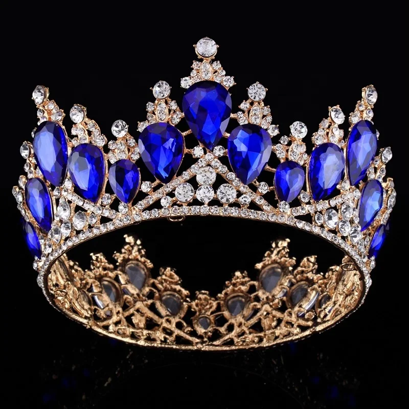 
Baroque golden round princess queen rhinestone big crown bride wedding headdress wedding dress crown jewelry 