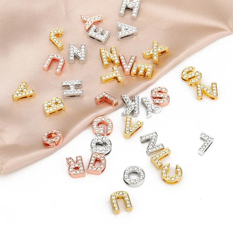 Personality Diy Adjustable Zircon Alphabet Watchband Bracelets Stainless Steel 26 Initial Letter Custom Bracelet For Mom Gift