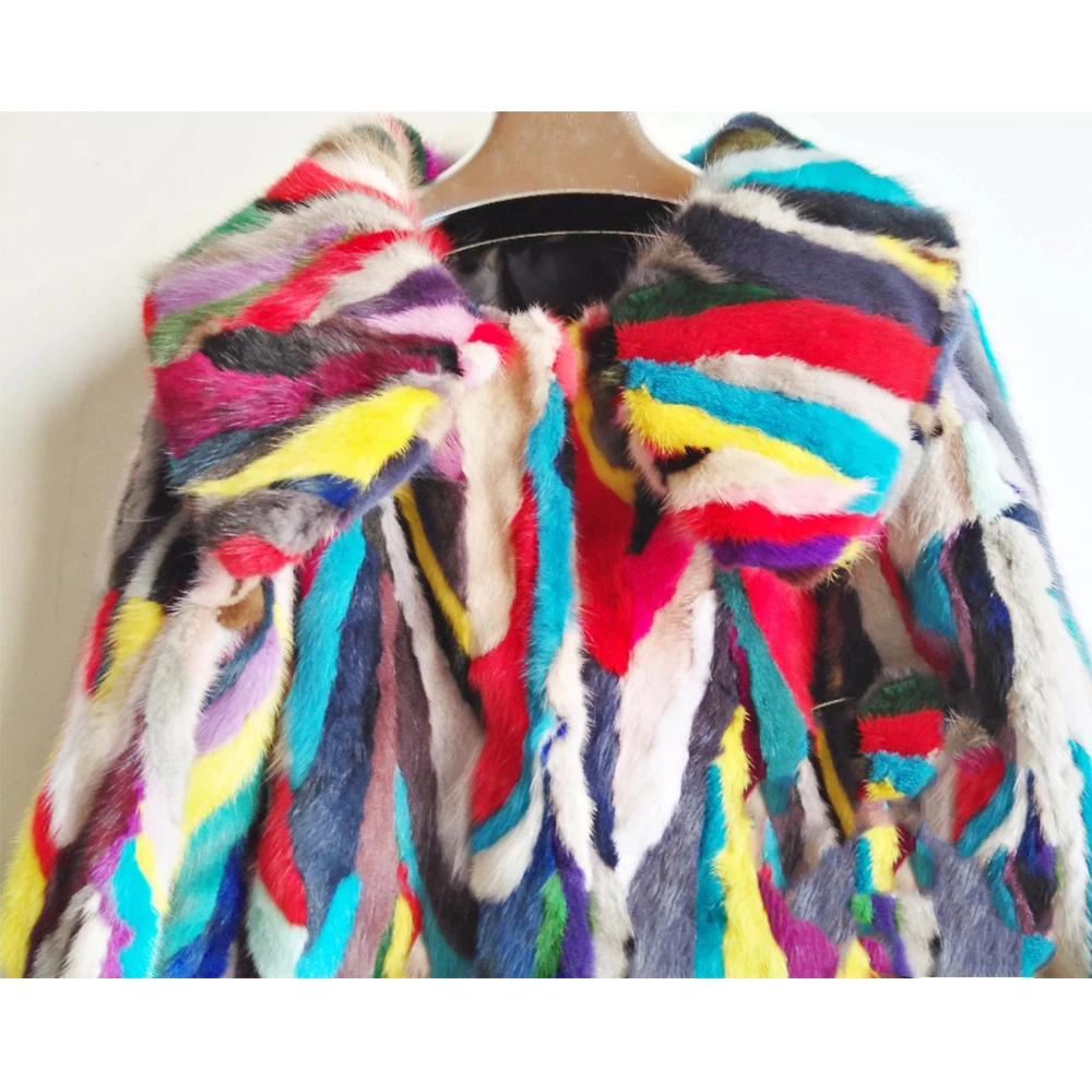 2023 Women Winter Patchwork Mink Fur Jacket Real Mink Fur Coat Wholesale Cost Drop Shipping Ladies Real Fur Coats