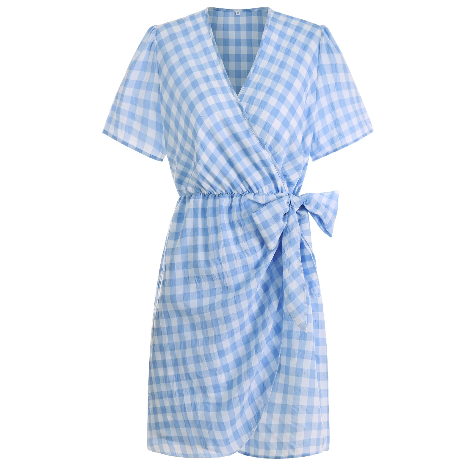 Wholesale Ladies V Neck Checked Mini Casual Dress Women Summer elegant casual dresses