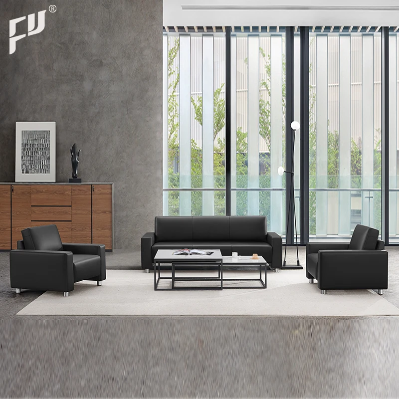 Foshan Black Luxury Single Sofa for Office 1 Seater Faux Leather Contemporary Modern Leather Sofa With Buttons