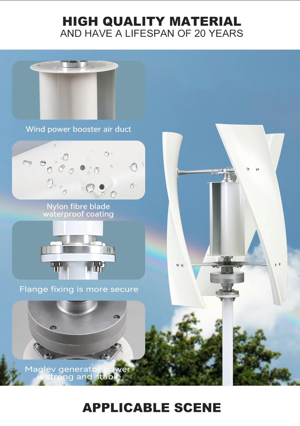 Easy Install Portable Windmill Generator 300W 500W 600W 800W 1kw Wind Turbine Vertical Axis Silent Wind Generator