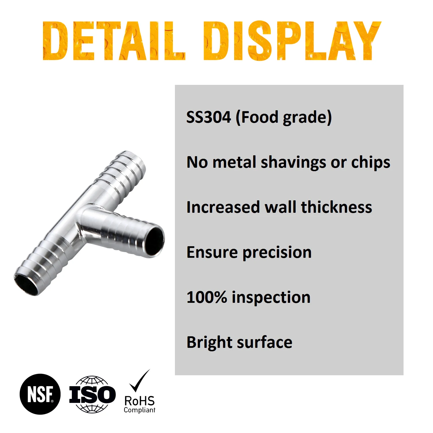 Brewing accessories 5/16 inch stainless steel Barb hose tee pipe fitting 3 Way T Fitting Thread Gas Fuel Water Air