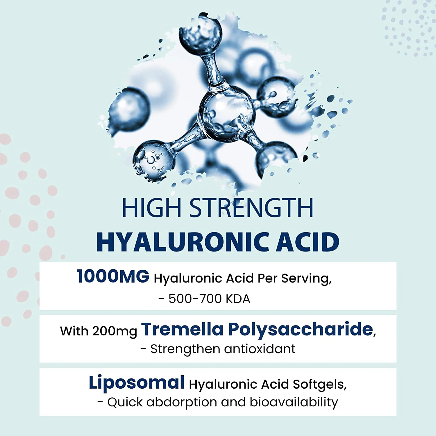 Liposomal Hyaluronic Acid Supplement 2000mg - Highly Bioavailable Dietary Hyaluronic Acid Capsules - Double Intense Skin Hydrati