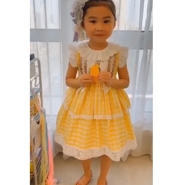 PHB 11704 yellow color cute bunny design children girls dress clothing in spain