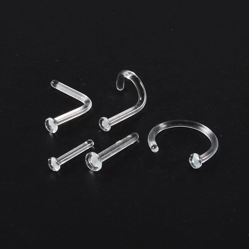 New Design Glass Nose Bone Studs Ring Prevent Allergy Transparent Straight Screw Nose Piercing Body Jewelry