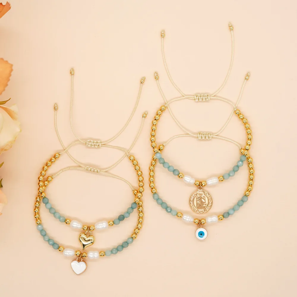 Go2boho New In 18k Gold Beaded Friendship Bracelet Virgin Mary Mother Of God Madonna Charm Freshwater Pearl Women Jewelry Gift