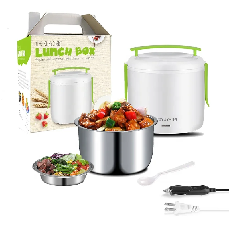 New Round Shaped Leakproof 304 Stainless Steel Thermal Electric 12V 24V Car Lunch Box 2in1 Electric Heatd Food Warmer Portable