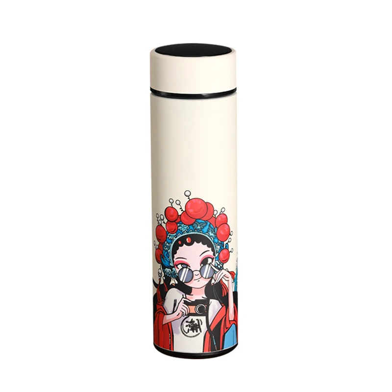New Fashion Chinese Traditional Peking Opera Pattern Hot Water Smart Vacuum Flask Temperature Visible 304 Vacuum Bottle