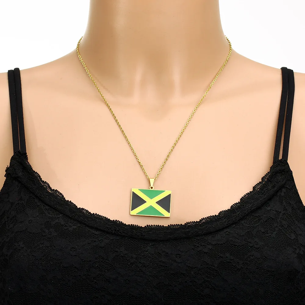 Vintage stainless steel Jamaican flag necklace for men and women couples ethnic style accessories new