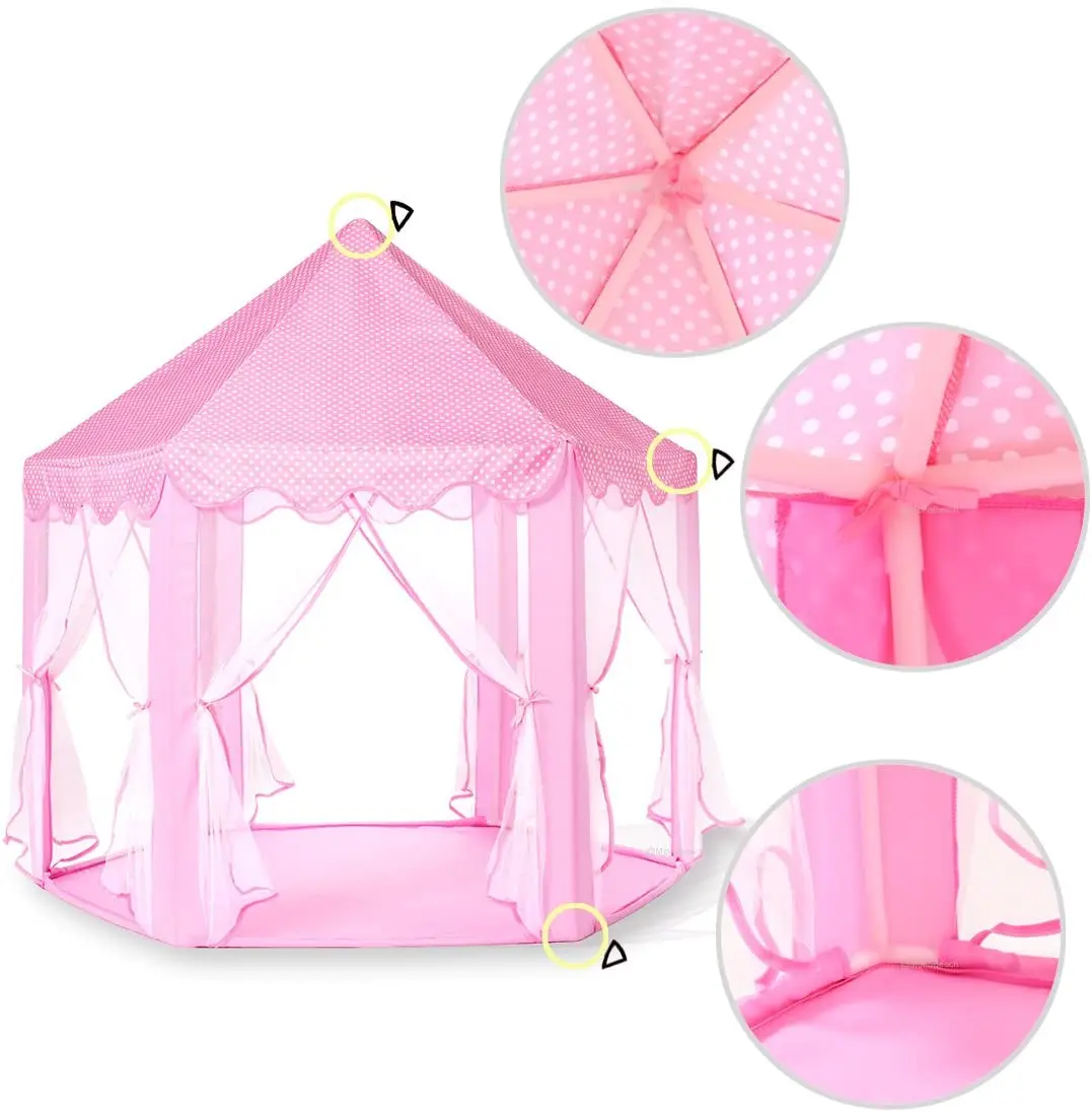 
Princess Tent Bonus Star Lights Girls Large Hexagon Playhouse Kids Castle Play Tent for Children 