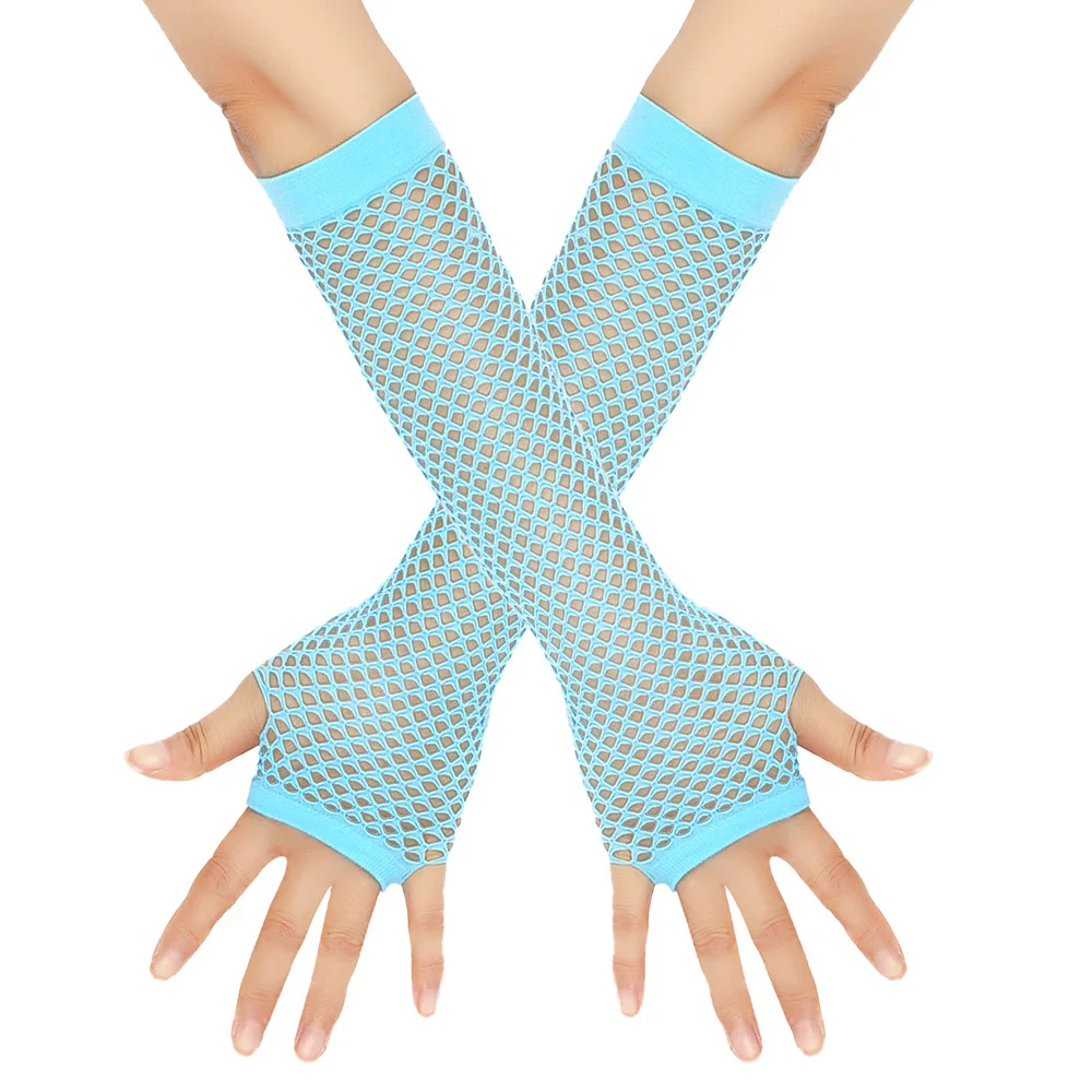 Black Neon Fishnet Fingerless Long Gloves Arm Cuff Party Wear Sexy Girls Punk Party Mesh Gloves Net Hand Gloves for Women
