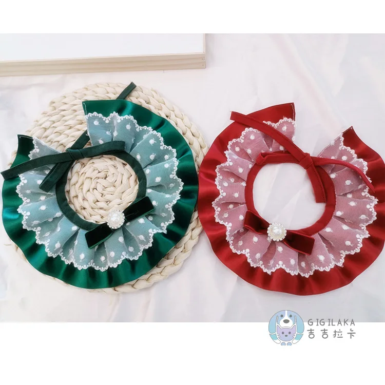 Pet accessories Christmas style cat dog rabbit lace collar bell adjustable choker