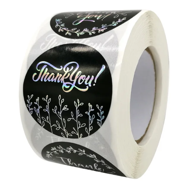 Высококачественная Черная фольгированная наклейка с голограммой, 1,5 дюйма, наклейка с цветочным принтом, бумажная наклейка с голограммой