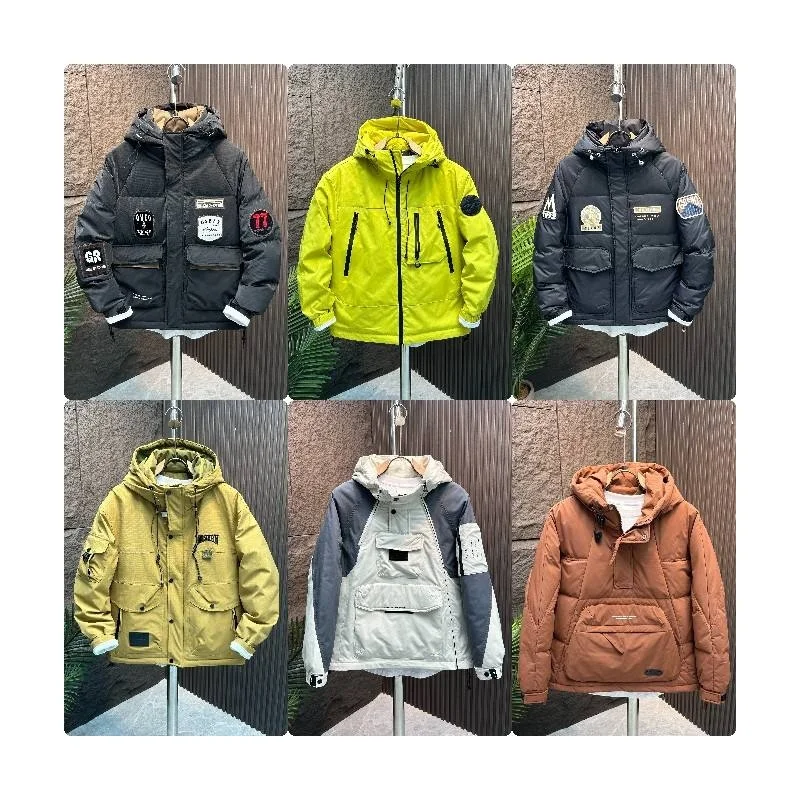 Wholesale Outdoor Light Warm Duck Custom Logo Nylon Black Hooded Winter Bubble Puff Filled Down Puffer Jackets for Men