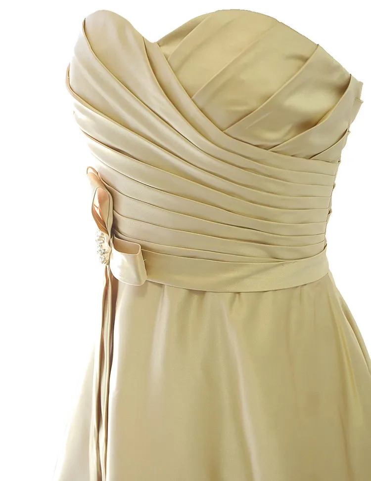 Элегантное современное сплошное платье для подружки невесты цвета шампанского с рюшами и поясом