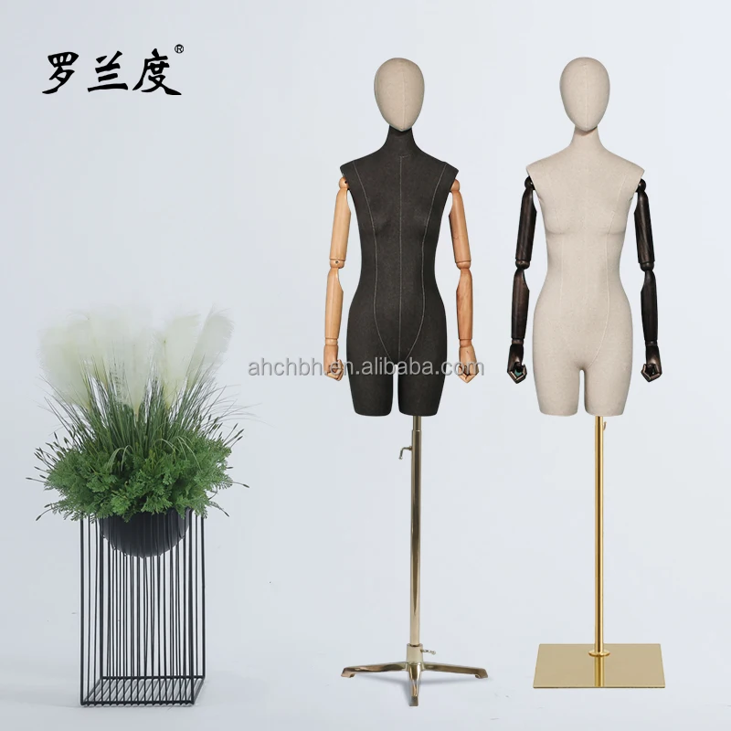 Mannequin for Clothes Fashion Torso Wooden Arm Half Body Female Head Wigs