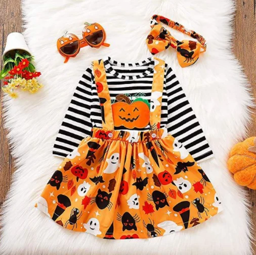
HG Wholesale 2021 Baby Girls Halloween Pumpkin Theme Costume Toddler Wear Cute Skirts Funny Halloween Infant Girls Dress 