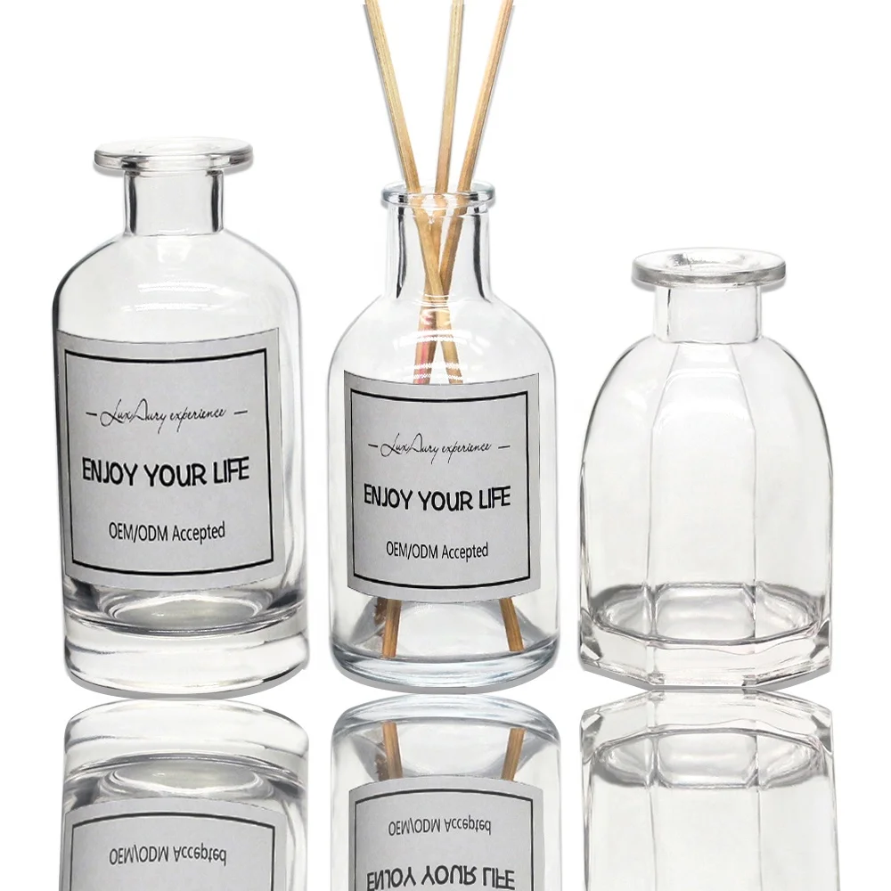 FENGJUN 100ml 250ml air fresh luxury empty custom multi-size transparent round reed perfume diffuser bottle with glass plug