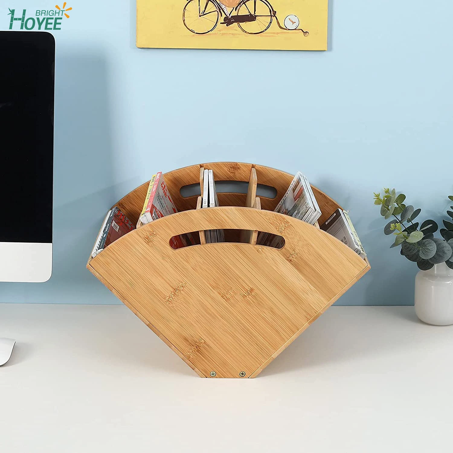 Bamboo File Organizer Fan-Shaped Desktop Document Paper Sorter for Office Home School