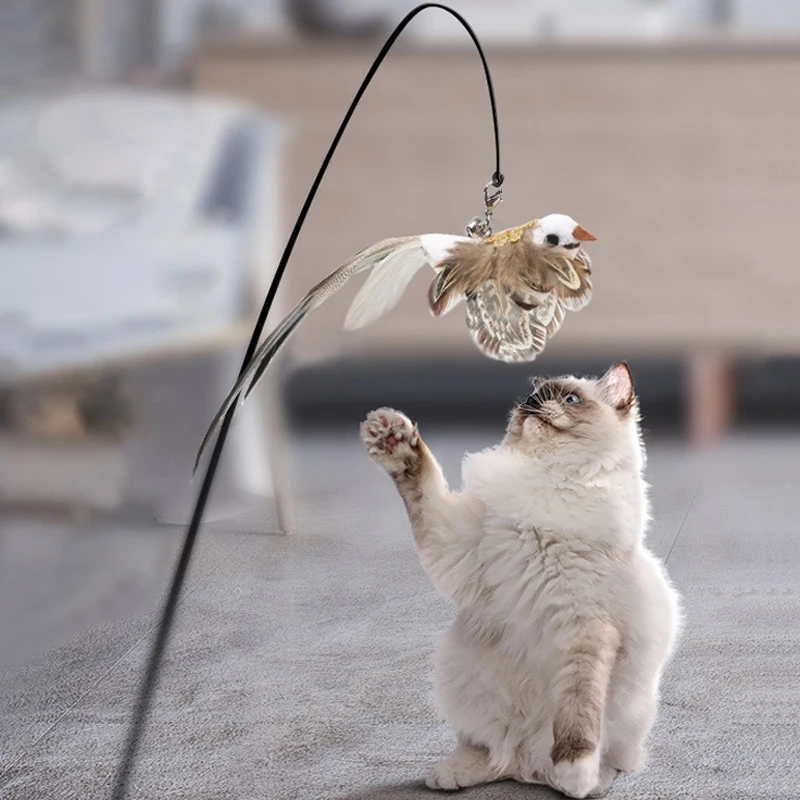 [Elosung] Bird Interactive Cat Toy Funny Feather Bird with Bell Cat Stick Toy for Kitten Playing Teaser Wand Toy