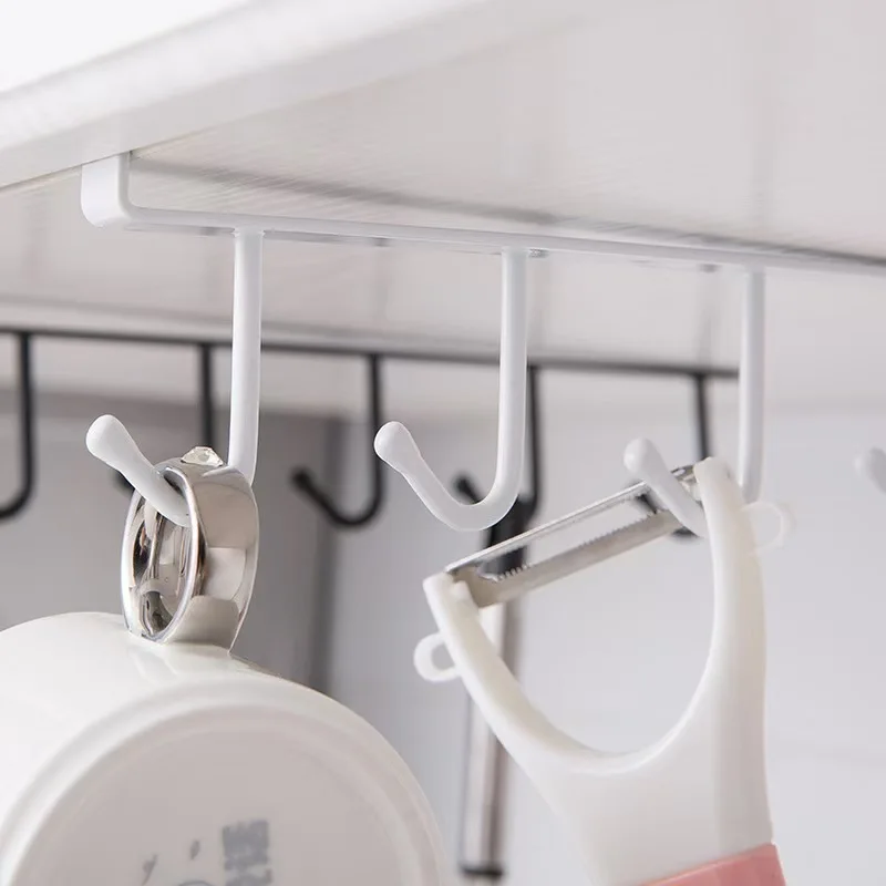 6 Hooks Coffee Cup Mug Holder Black White Hooks Shelf Multifunction Kitchen Cabinet Sundries Organizer Storage Hanger