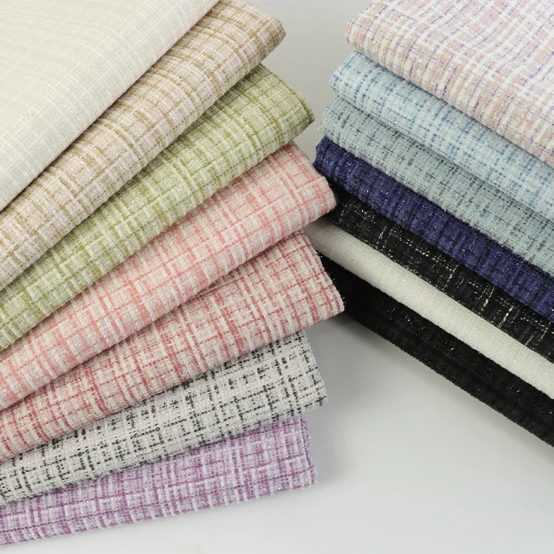 Multi color soft lurex luxury style women handbags woven coats trouser autumn gold patwork pink tweed material fabric for dress