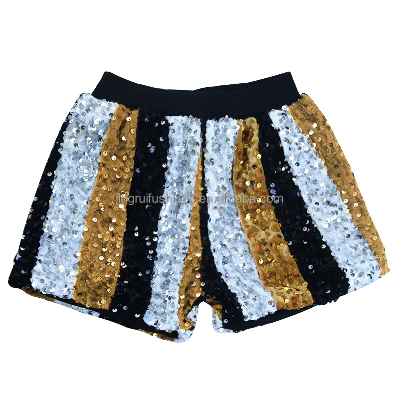 Boutique Kids Girls Carnival Sequin Shorts Glitter Gold Saints Patchwork Baby Children Christmas Shorts