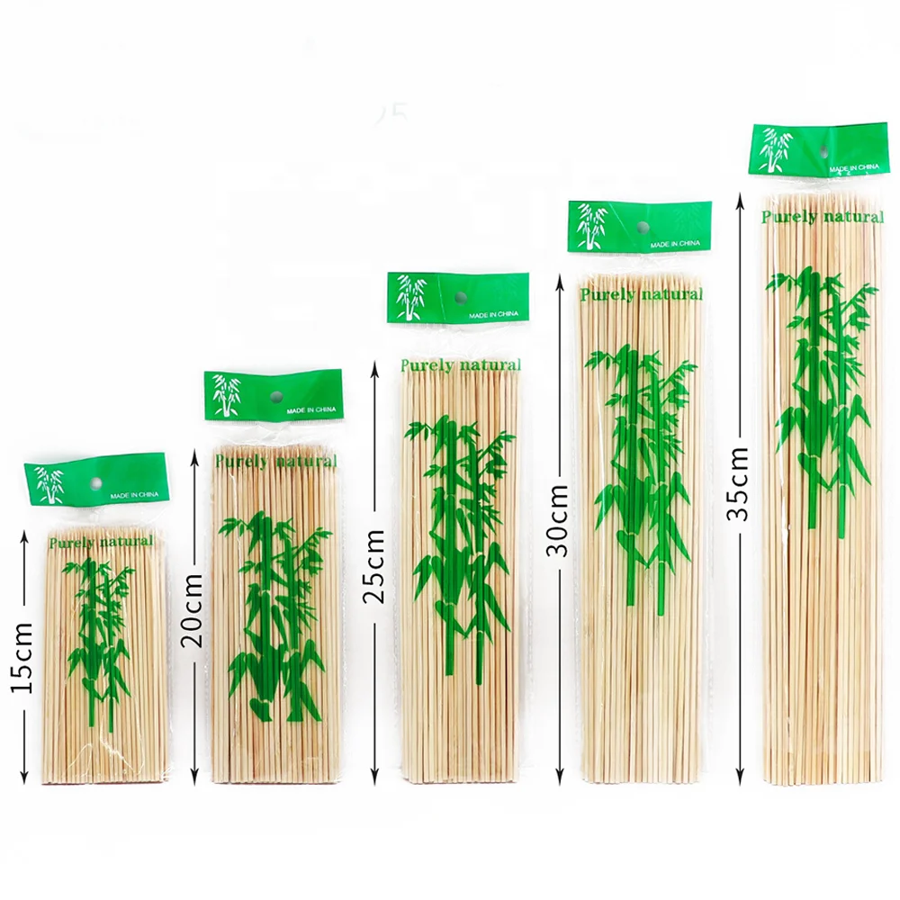 Custom Natural Bamboo Food Skewers 20cm 3mm Round Bbq Disposable Bamboo Skewer Stick