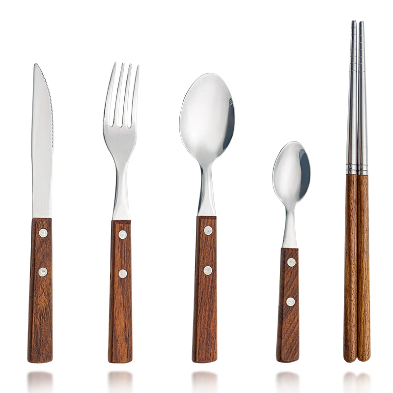 Stainless Steel wood cutlery Custom Logo Hot Sell Low MOQ wood handle cutlery