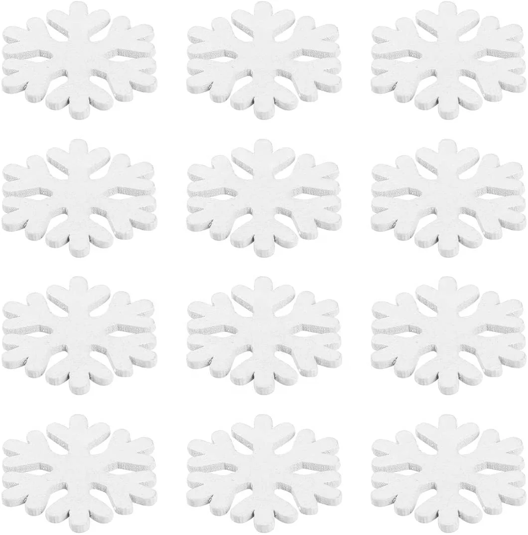 100 pieces Wooden Snowflake Decoration Mini White Snowflake Craft Handmade DIY Wood Pieces
