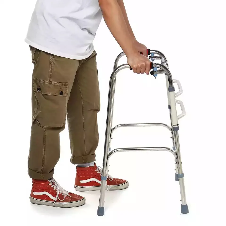Elderly Foldable Walker Adjustable Height Walking Stick For Disabled Mobility Walking Aids Stainless steel walker