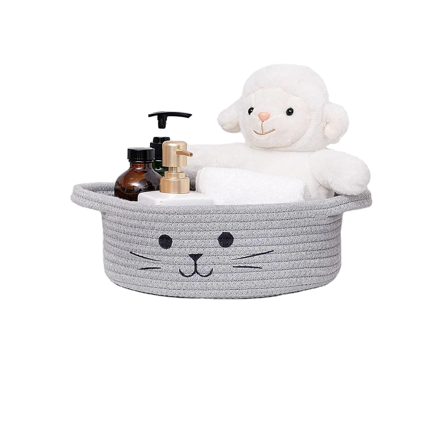 Small Round Decorative Nursery Diapers Empty Baby Gift Cute Dog Toy Woven Rope Basket for Living Room