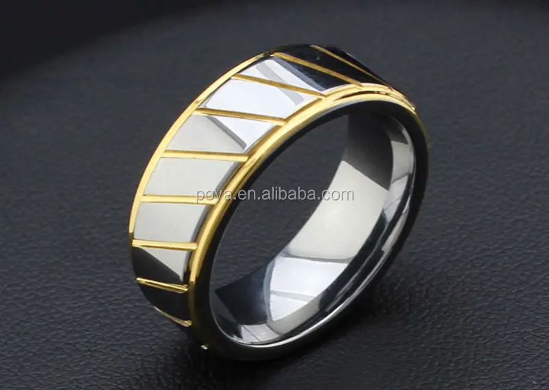 POYA Jewelry Tungsten Carbide Rings for Men 8mm Gold Groove Tungsten Wedding Ring Jewelry