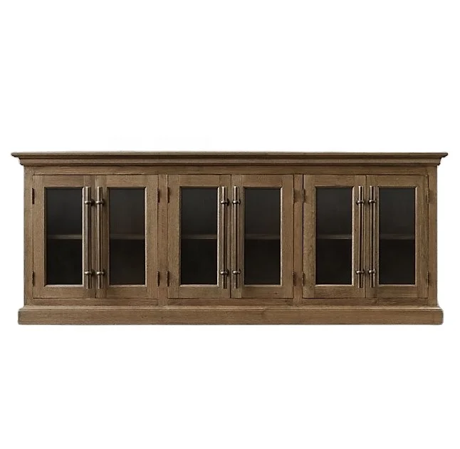 french rustic oak elm wood glass white wash wooden sideboard