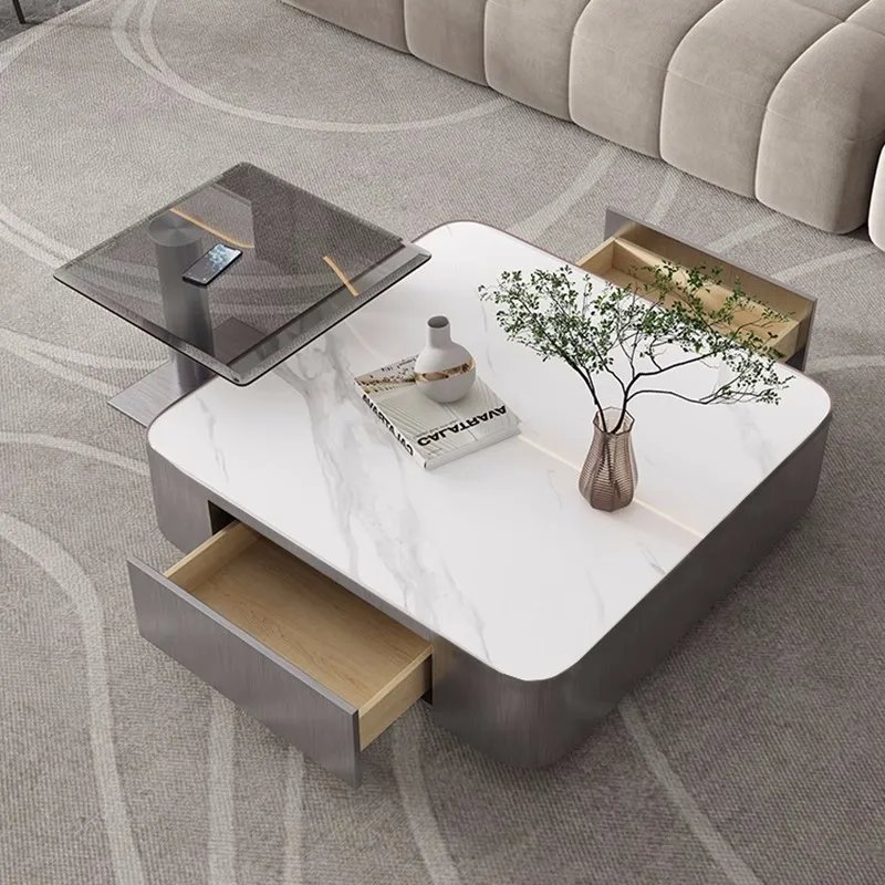 Italian Luxury Square Coffee Table Living Room Furniture Modern Coffee Table Marble Coffee Table Set